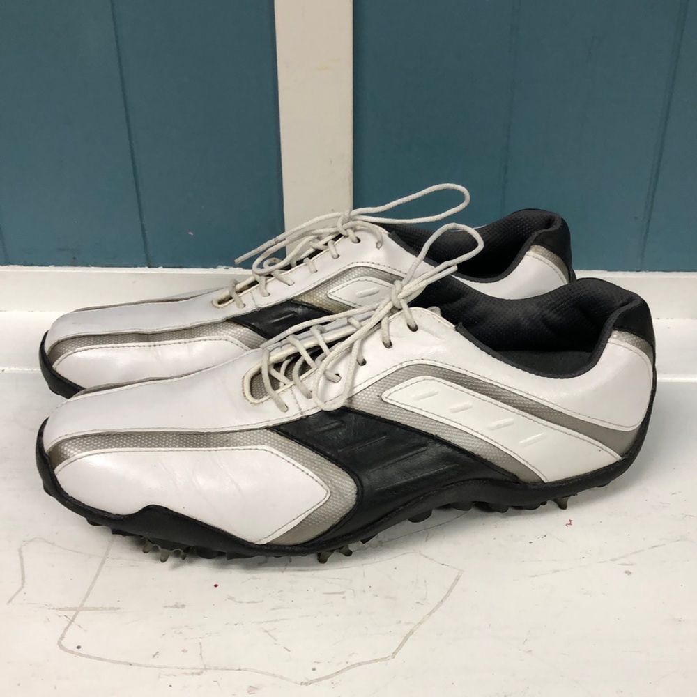Footjoy Junior Golf Cleats‎ Shoes 6M White Black Silver mens size 9.5 M 58125